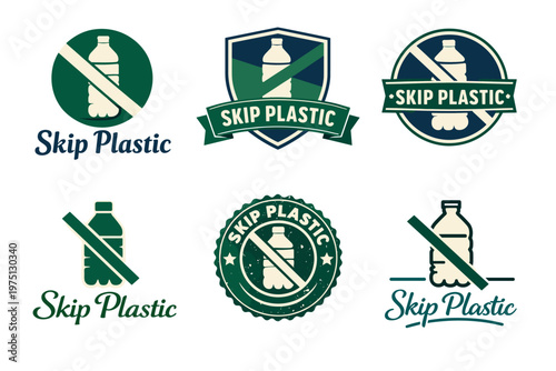 Skip plastic awareness badges and icons for reducing plastic use