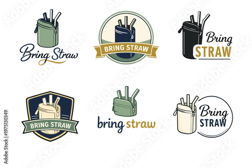 Eco-friendly straw pouch designs with bring straw text in various styles