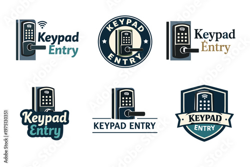 Collection of keypad entry logo designs with modern security icons