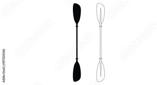 Black and white kayak paddles displayed side by side against a plain white background silhouette