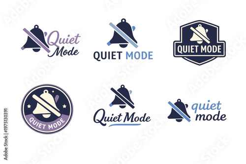 Quiet mode bell icon variations collection in purple and blue tones