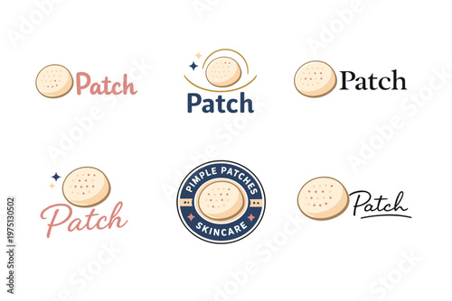 Diverse designs of pimple patch logos showcasing branding variations