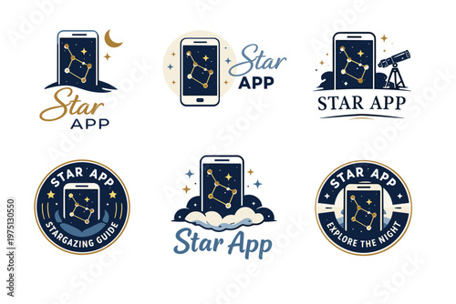 Star app logos featuring smartphone and stargazing themes with telescopes and constellations