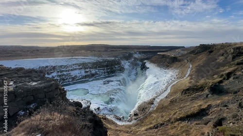 Frozen Gullfoss waterfall in southern Iceland