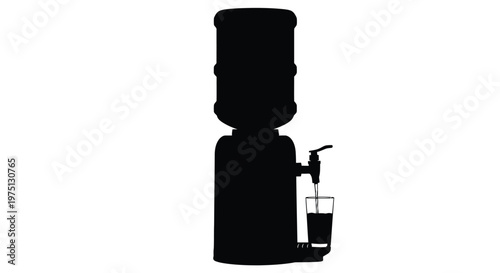 Water cooler dispenser with glass pouring water a clean black and white silhouette