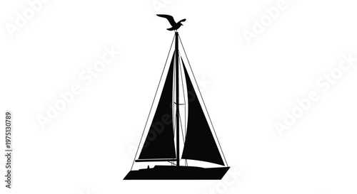 Black sailboat silhouette against a white background a nautical design with tall masts