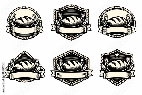 Vintage bread logo set with wheat ears and blank banners