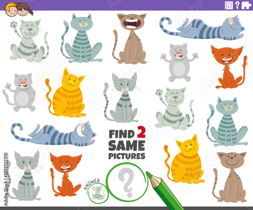 find two same cartoon cats and kittens characters activity puzzle