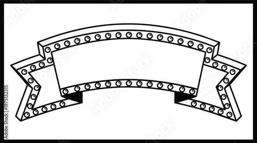 Black and white marquee ribbon banner with round bulbs and three dimensional frame