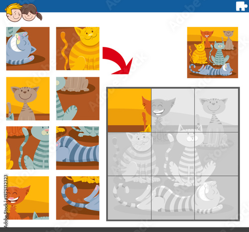 jigsaw puzzle with cartoon cats and kittens animal characters