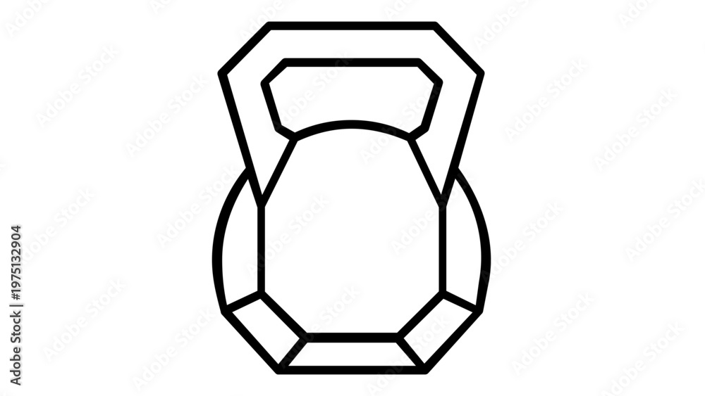 Obraz premium Minimalist kettlebell vector icon illustration for fitness, gym, and workout branding. Clean black line art design representing strength training, weightlifting, and crossfit equipment.