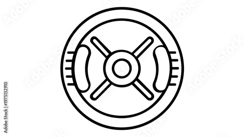 Minimalist rowing machine flywheel line icon vector illustration. Scalable flat graphic design for fitness equipment, gym workout apps, cardio training, sports health, and wellness concepts.