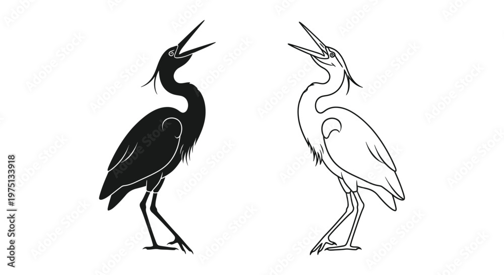 Fototapeta premium Black and White Crane Birds Silhouette Art Vector