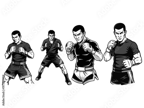 MMA athlete poses ready to fight vector