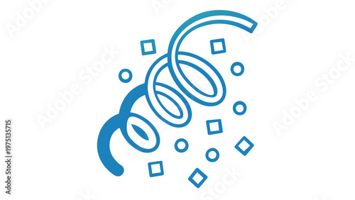 Teal blue gradient party streamer and confetti vector icon illustration, minimalist flat design for celebration, birthday, carnival, and festive event decoration, AI-generated graphic element.