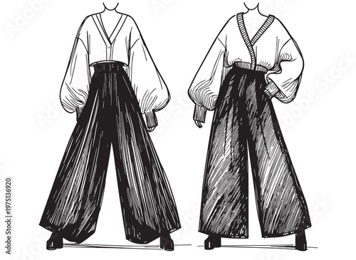 Cartoon Abstract fashion models. Sketch. Woman in pants