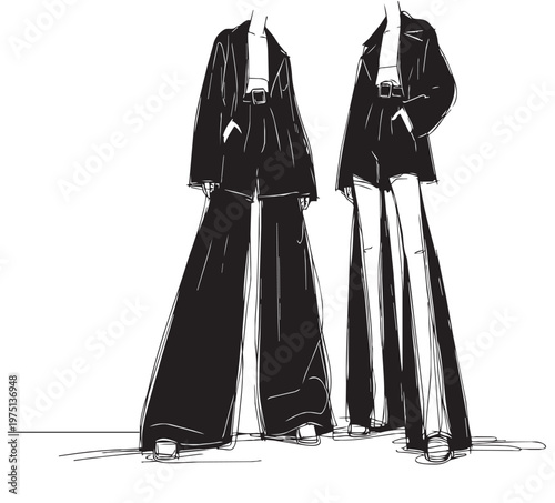 Cartoon Abstract fashion models. Sketch. Woman in pants