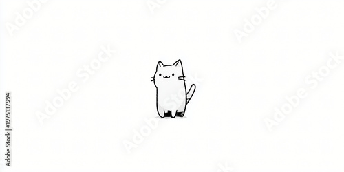 An adorable illustrated cat in minimalistic style, waving and expressing positive emotions