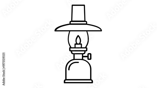 Minimalist camping lantern vector icon illustration. Flat line art design of a portable gas lamp or kerosene light for outdoor adventure, hiking, wilderness survival, and camping equipment.