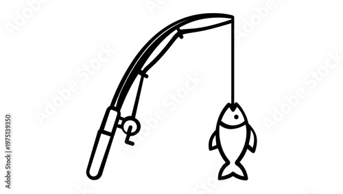 Fishing Rod and Fish Line Icon Vector Illustration. Minimalist Flat Design for Outdoor Camping, Sport Fishing, and Hobby Activities. Scalable AI-Generated Graphic of a Fishing Pole and Fish.