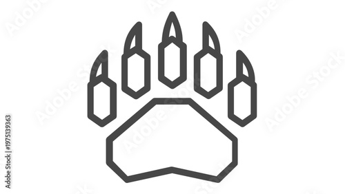 Bear paw print vector icon illustration with sharp claws and animal track outline. Minimalist flat design for camping, outdoor adventure, wilderness, hunting, forest, and nature-themed graphics.