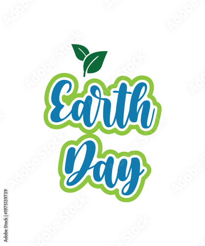 Happy earth day logo, Earth day typography logo, Happy Earth Day banner, poster, flyer, happy earth day logo with green leafs,  vector illustration
