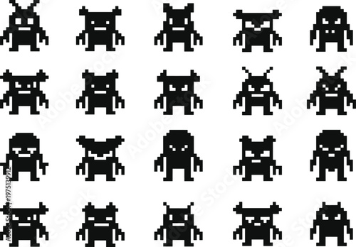 Pixelated Alien Monster Icons retro game