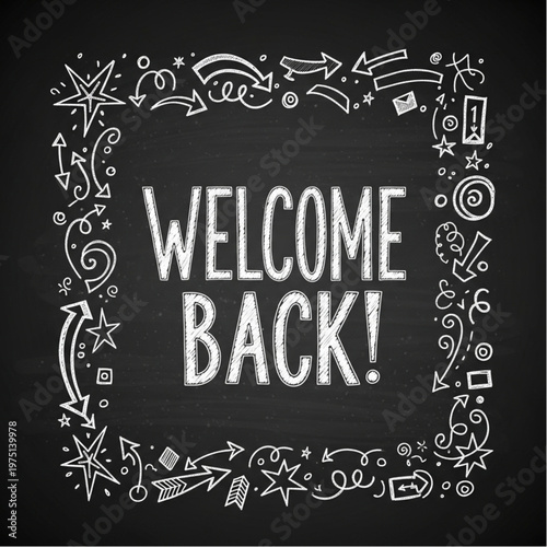 Chalkboard Welcome Back Hand Lettered School Greeting Sign.