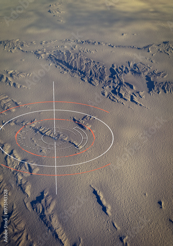 Satellite view of the location of the American airman's recovery near the city of Isfahan in Iran, mountain ranges. Satellite map, 3d rendering