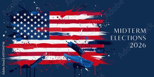 Abstract US Flag Paint Splatter for Midterm Elections 2026 Background Design