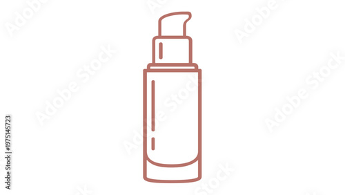 Rose gold cosmetic pump bottle vector icon illustration. Minimalist line art design of a beauty product dispenser for foundation, serum, or lotion. Scalable flat graphic for skincare branding.