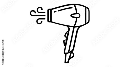 Minimalist hair dryer vector icon illustration for beauty salon and hair styling branding, featuring a sleek blow dryer design with air flow symbols, perfect for grooming and fashion graphics.