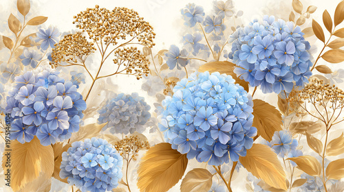 Wallpaper Mural watercolor botanical hydrangea flowers texture template background.Elegant wedding invitation card background . Minimal hand painted Design for wedding or Valentine's Day
 Torontodigital.ca