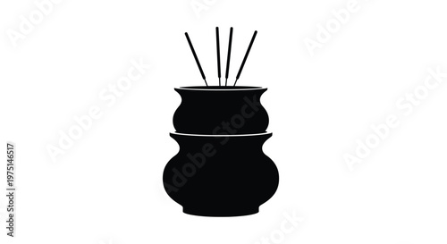 Black incense burner with three sticks a striking silhouette