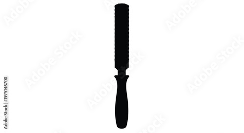 A stark black silhouette of a vintage hand saw isolated silhouette