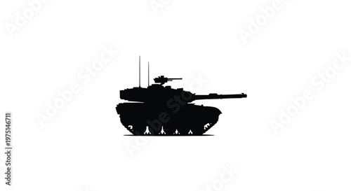 Black silhouette of a tank with soldiers marching military vehicle silhouette