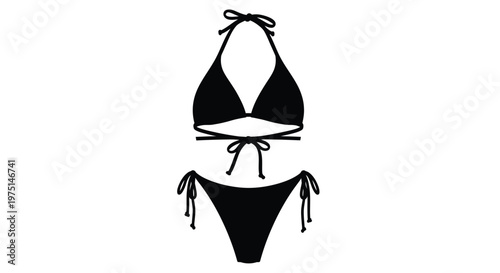 Black bikini swimsuit depicted in a stark minimalist silhouette