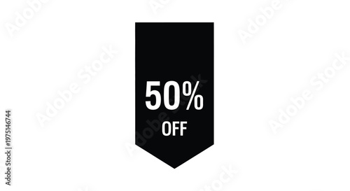 Black banner displaying a fifty percent off sale a bold silhouette