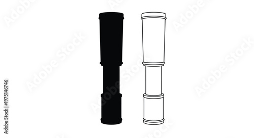 Two cylindrical objects one dark and one light in silhouette