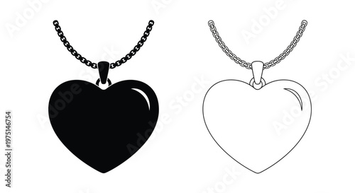 Two heart pendant necklaces one filled and one outlined silhouette