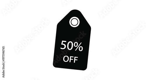 Black tag displaying a fifty percent off sale a dark silhouette