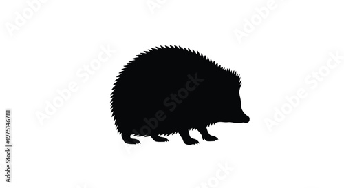 A striking black silhouette of a hedgehog in profile silhouette