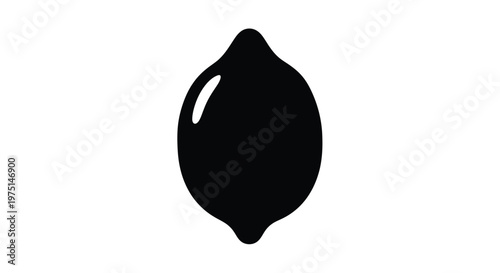 A stark black silhouette of a lemon against a white background