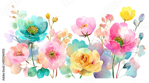 Wallpaper Mural watercolor botanical rose flowers texture template background.Elegant wedding invitation card background . Minimal hand painted Design for wedding or Valentine's Day Torontodigital.ca