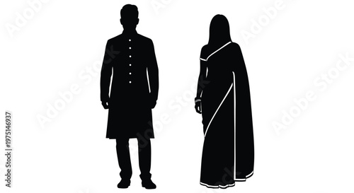 Indian couple in traditional wedding attire a striking silhouette