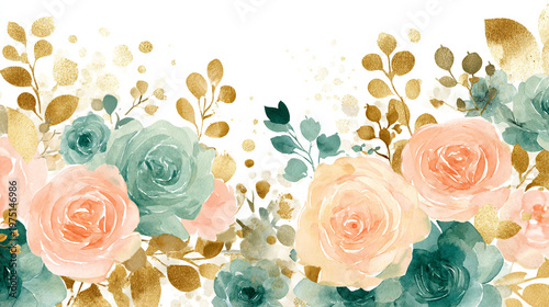 Wallpaper Mural watercolor botanical rose flowers texture template background.Elegant wedding invitation card background . Minimal hand painted Design for wedding or Valentine's Day Torontodigital.ca