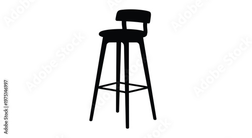 A simple black bar stool is depicted in stark silhouette