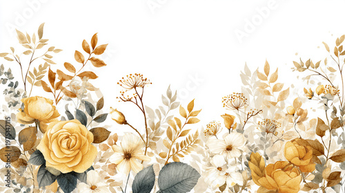 Wallpaper Mural watercolor botanical rose flowers texture template background.Elegant wedding invitation card background . Minimal hand painted Design for wedding or Valentine's Day Torontodigital.ca