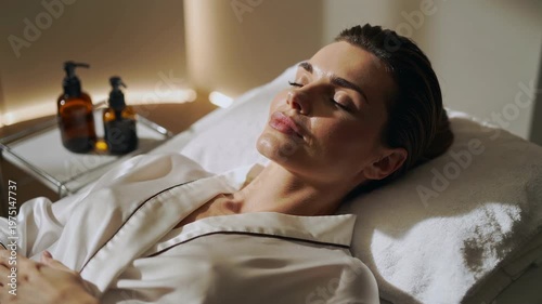 Serene woman enjoying a peaceful spa treatment on a comfortable massage table.