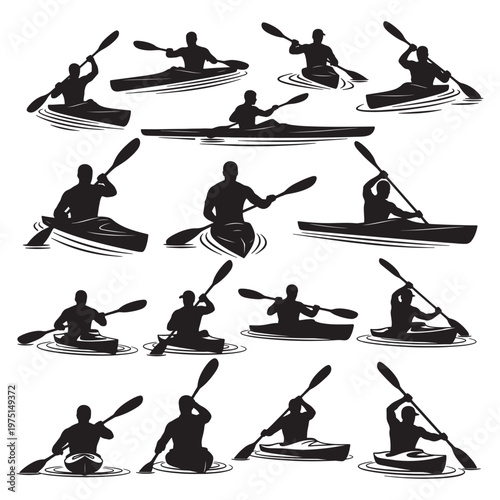 Kayak Paddling Silhouettes Set – Kayaking, Paddles, Water Sports and Outdoor Adventure Icons